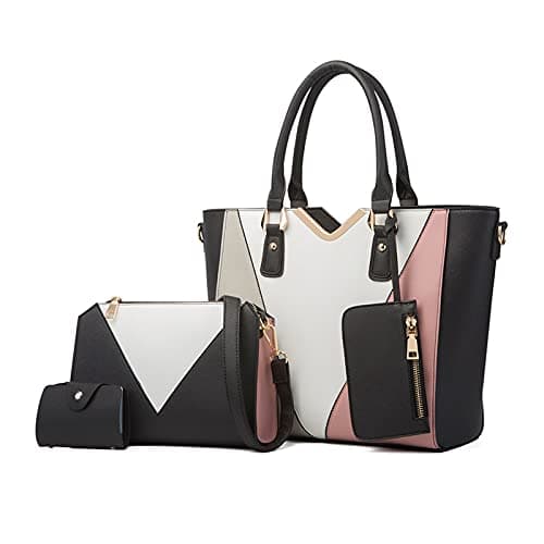 Image of NICOLE & DORIS Women Handbags Fashion Colour Block Shoulder Bag Multifunction Crossbody Bag Working Bag 4-in-1 Large Tote Bags Black