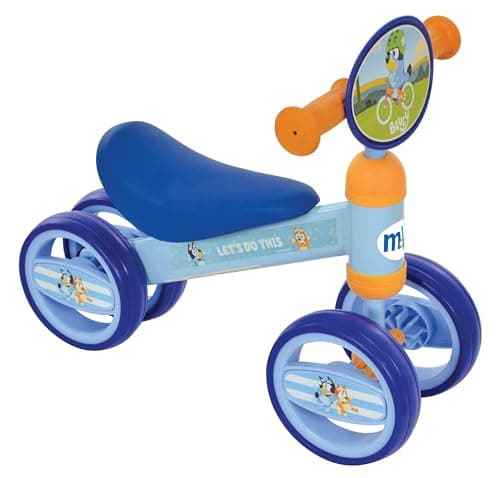 Image of Bluey Officially Licenced Ride On Toy for Ages 1+ | Boys or Girls Kids Childrens Deluxe Bobble Toddler Push Scooter | Foot to Floor Baby Bike | Blue