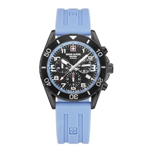 Image of Swiss Alpine Military Men's Watch Chronograph Analogue Quartz Silicone 7029.9, Sw/Silicone/Sw-Light Blue - 9871sam, Strap.