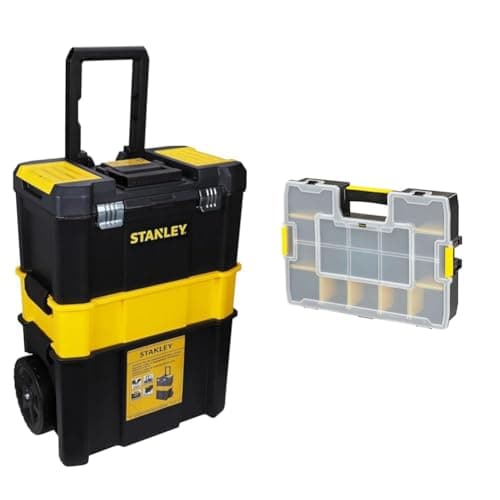 Image of STANLEY Essential Rolling Workshop Toolbox, 3 Tier Stackable Units, STST1-80151 & Professional Organiser, Tool Box, Tool Organiser, Sort Master Seal Tight ‎STA194745