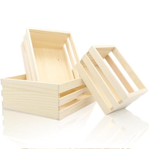 Image of Forbabe 3 Pieces Wooden Box Small Vintage Decorative Wooden Boxes DIY Creative Gift Basket Gift Box Wood Reusable Storage Box with 3 Sizes for Easter Basket Wooden Wine Box Fruit Crates Tool Case