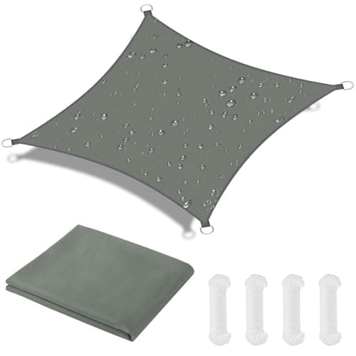 Image of OFFCUP Sun Shade Sail, 3m x 3m Rectangle Awning Canopy, 160gsm Waterproof Shade Sail Garden Sun Sail Patio Canopy 95% UV Block with Free Rope, for Outdoors, Garden, Patio, Yard, Party (Grey)