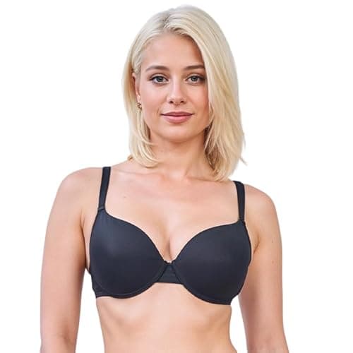 Image of GA COMMUNICATIONS Women’s T-Shirt Bra Underwired Padded Full Cup – Seamless Everyday Comfort Lingerie with Moulded Cups, Adjustable Straps & Full Coverage Support[Black,40 DD]