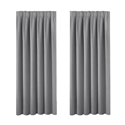 Image of BellaHills Grey Blackout Curtains - Pencil Pleat Drapes Thermal Insulated Panels Home Decor Window Treatments Draperies for Bedroom 46 x 72 Inch, 2 Panels, Grey