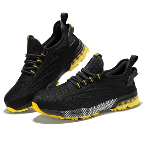 Image of SPIEZ Safety Trainers for Men Women, Air Cushion Composite Toe Work Trainers, Lightweight Breathable Non Steel Toe Shoes Black Blue/Black Yellow UK3-11.5