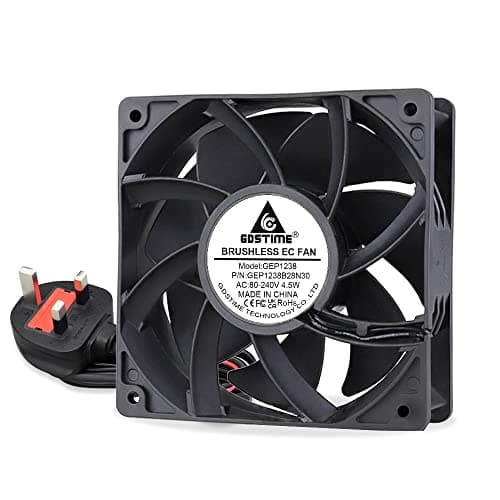 Image of GDSTIME 120mm 240V Cooling Fan 120mm x 38mm 220V 230V AC EC High Performance Fridge Axial Fan with UK Fused Plug, Dual Ball Bearing, 116.6 CFM Airflow for Computer Cabinet PSU Cooler Replacement