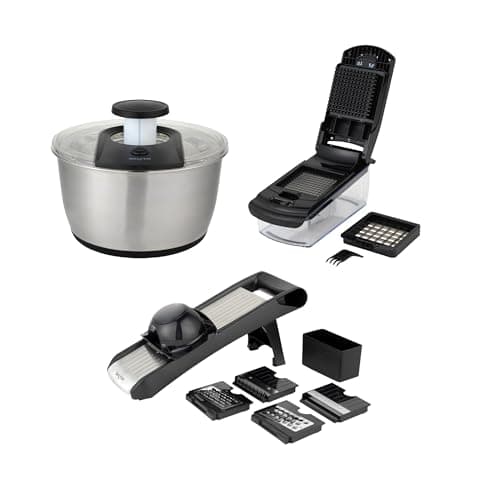 Image of Salter Expert Food Preparation Set – Mandoline, 2-in-1 Chopper, Salad Spinner, Interchangeable Blades, Stainless Steel, Non-Slip Base, Safe Utensil, Chop & Dice, 6 Litre, Easy Clean, Finger Guard