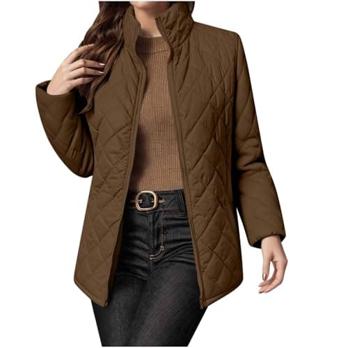 Image of OVARA Women Winter Warm Quilted Puffer Outerwear Parka Coat Windproof Lightweight Down Jacket Ladies Plain Zip Up Long Padded Coats Outdoor Casual Thermal Jackets