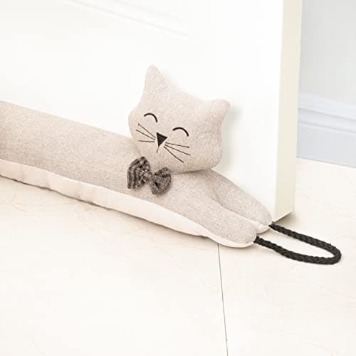 Image of Marwood Under Door Draught Excluder Decorative Wind Stopper 81cm for Door & Window, Weighted Animal Air Door Draft Stopper Snake Noise Blocker for Bottom of Door with Hanging Loops - Khaki Cat 32"