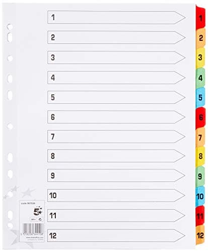 Image of 5 Star Maxi Index Extra-wide 230 micron Card with Coloured Mylar Tabs 1-12 A4 White
