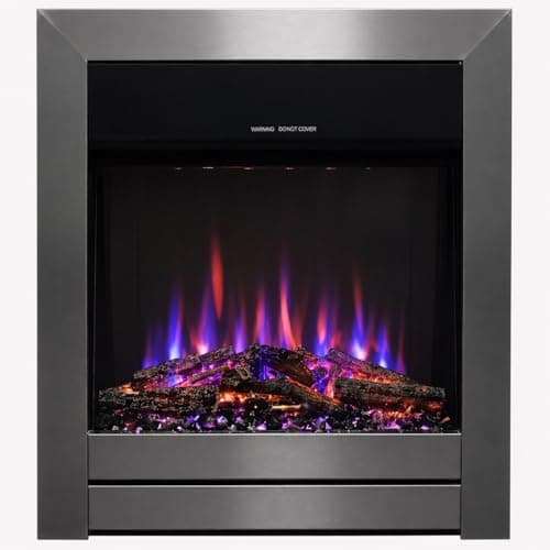 Image of Valine Fires Recessed Wall Electric Fireplace Insert - Silver & Black Metal Inset Electric Fire, Finish, LED Fake Flame Effect, Remote Control, 1400W/1600W, Coal Effect Logs & Crystals