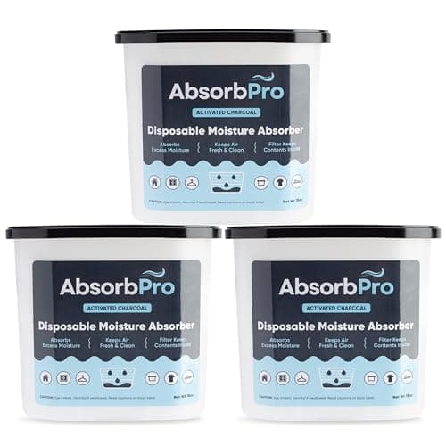 Image of Absorb Pro - Moisture Absorber Tub with Activated Charcoal - 3-Pack - 18 oz Disposable Odor Eliminator Box & Dehumidifier for Garage, Home, Kitchen, Bedroom, Bathroom, Closet, Cars, and Boats