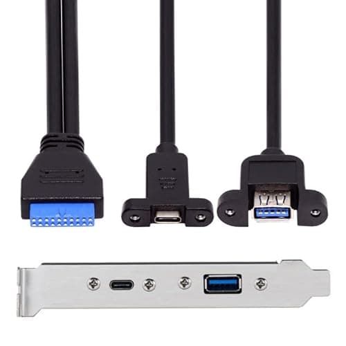 Image of CY Cable USB3.0 Motherboard 19/20Pin to USB-C Type-C & USB 3.0 Dual Ports Female PCI-E Back Panel 5Gbps Cable