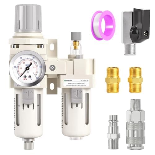 Image of TAILONZ PNEUMATIC 1/2 Inch BSP Air Filter Pressure Regulator Water/Oil Trap Separator Combo(0-1MPA),Air Tool Compressor Filter with Gauge AC4010-04(Manual Drainage)