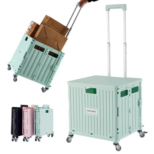Image of MACOPRO Heavy Duty Folding Trolley on Wheels, Collapsible Utility Cart with Lid & Basket – For Shopping, Camping, Festival, and Garden (Green)