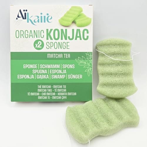 Image of Konjac Body Sponge (2 Pcs) with Green Tea, Natural Vegetable Cleansing Sponges for All Skin Types