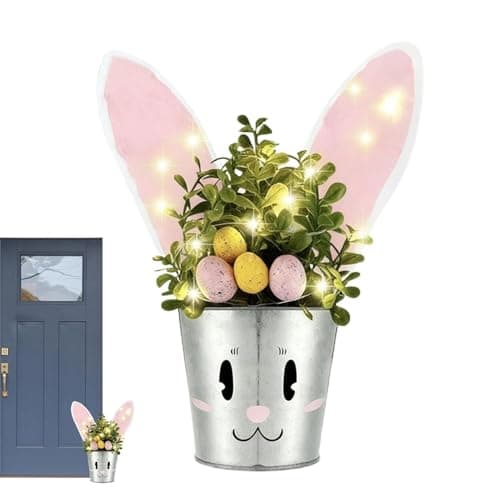 Image of Générique Easter Bunny Planter - Metal Illuminated Flower Pot 28 cm | Rabbit Pot with LED Lighting, Indoor Planting Decorative Display | Home Decoration in Pot