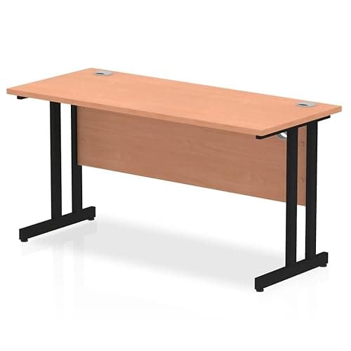 Image of Mr Office Impulse Slimline Desk, Black Cantilever Leg - 600mm deep, Beech, 1400