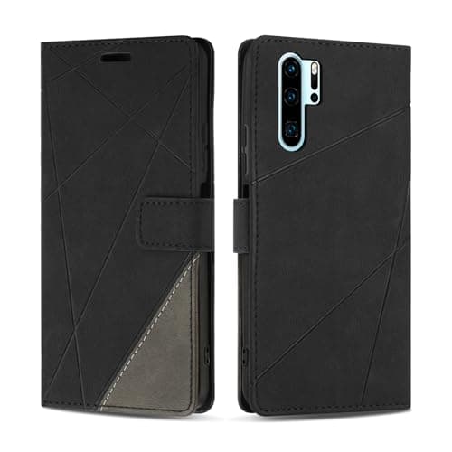 Image of SONWO Case for Huawei P30 Pro, Premium PU Leather Flip Wallet Case Cover with Magnetic Closure and Card Slots, Phone Case for Huawei P30 Pro, Black