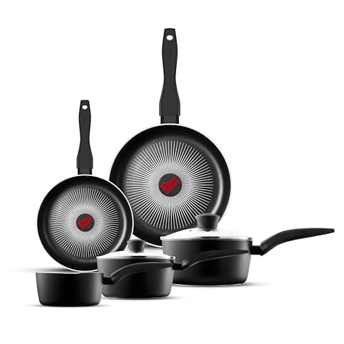 Image of Tower T700314 SmartStart Gourmet 5 Piece Cookware Set with Easy Clean Aeroglide Non-Stick Coating, Oven Safe, Long Lasting, PFOA Free, Black