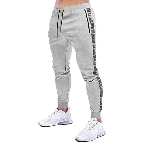 Image of MakingDa Tracksuit Bottoms Men Slim Fit Tapered Joggers Gym Pants Skinny Sweatpants Running Training Sports Trousers with Zip Pocket-4-Grey-L