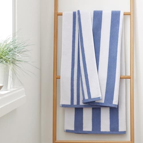 Image of Bianca Reversible Stripe 50x85cm Cotton Jacquard Hand Towel Blue