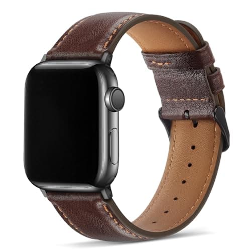 Image of Tasikar Compatible with Apple Watch Strap 49mm 46mm 45mm 44mm 42mm Genuine Leather Replacement Bracelet Band Compatible with iWatch Ultra 3 2 1 SE Series 11 10 9 8 7 6 5 4 3, Retro Brown