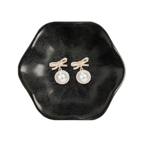 Image of CavspkArt Ceramic Jewelry Dish, Decorative trinket Tray, Small Ring dish, Trinket Key tray, Jewelry Plate, Key Bowl, Ceramic trinket dish Gift for Women and Girls (Black)