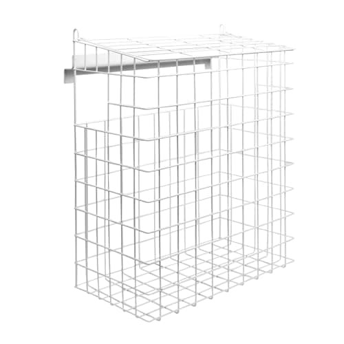 Image of Letterbox Cage Indoor Mail Catcher – No Screws Required – White Iron Post Box Basket with Lift-Top – Pet-Safe Door Guard – Universal Fit for uPVC Wood Metal – 39x32x16.5cm | M&W