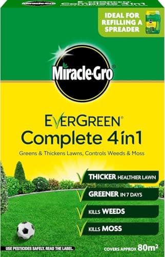 Image of Miracle Gro Complete 4 in 1 Lawn Feed Weed & Moss Killer 2.8kg | Greener Grass in 7 Days | Kills Moss & Broadleaf Weeds | Thicker Lawn Treatment | Granular Fertilizer & Moss Remover - Covers 80m²