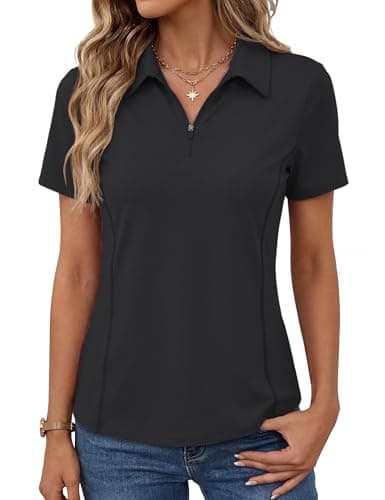Image of Rapbin Gym Tops Polo Shirts for Women Black Running Top 1/4 Zip Ladies Golf Clothes UV50+ Breathable Sports T-Shirt Workout Yoga Tops Moisture Wicking Black XL