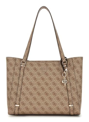 Image of GUESS Eco Erica Elite Women's Synthetic Tote, Model HWESG951023, Monogram Pattern with Triangular Logo (Lattee, 39 x 27 x 10 cm)