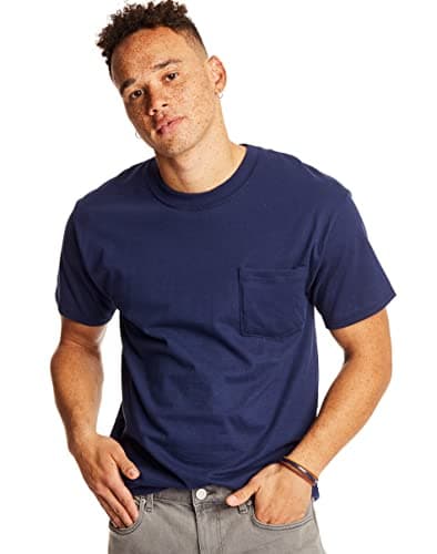 Image of Hanes Men's Heavyweight Pocket T-Shirt, Beefy-T Full-Cut Cotton Pocket Tee for Men, Crewneck T-Shirt for Men, 1 or 2 Pack, Navy - 2 Pack, Large