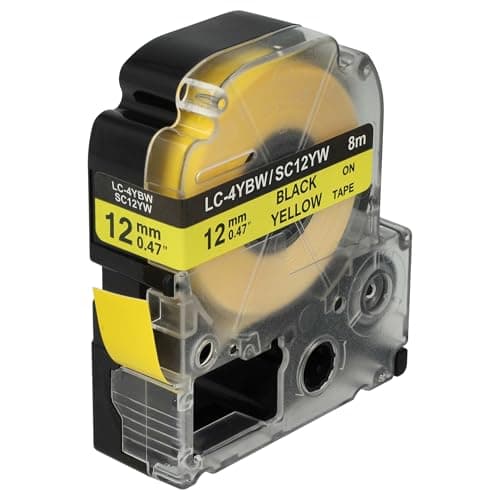 Image of vhbw Label Tape Compatible with Epson LabelWorks LW-1000P, LW-600P, LW-500, LW-400, LW-300 Label Printer 8m x 12 mm, Black on Yellow