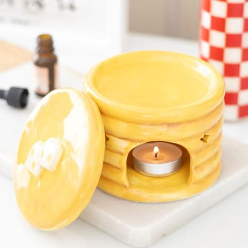 Image of Pancake Stack Oil Burner | Syrup Look Ceramic | Star Cut-Out Design | Quirky Kitchen Decor | Tealight Holder | Wax Melt Burner