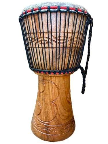 Image of AMI 13-Inch Authentic Ghanaian Djembe Drum With Beautiful Hand Carvings - Comes With Three Free Instruments Worth £35