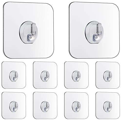 Image of Juliyeh Magic Hooks, Transparent Self-Adhesive , Removable Without Nails Heavy Duty Sticky Hooks for Kitchen, Bathroom, Door Wall,10 Pack Black gyg8-01