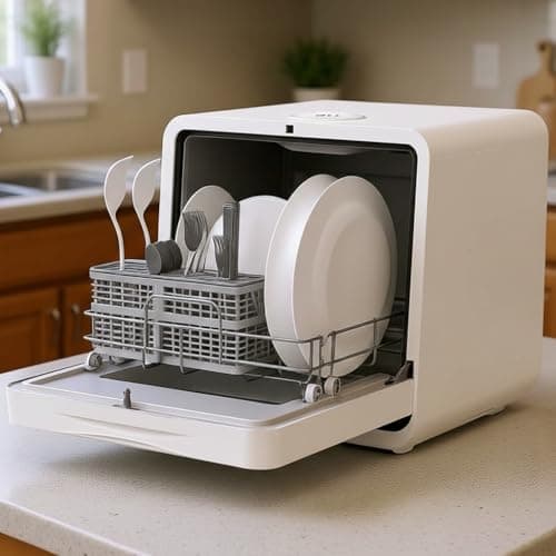Image of MoraRise Table Top Dishwasher, Mini Countertop Dishwasher with 7 Programs, Built-in 5L Water Tank, Dual Water Supply, 24H Delay, No Plumbing, Baby Care, Drying Cycle, Fruit Wash (White)