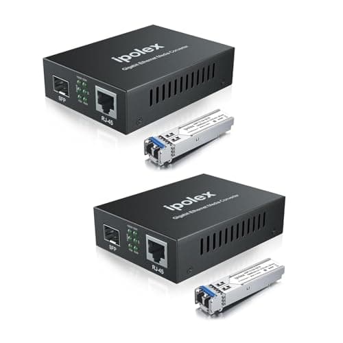 Image of ipolex Gigabit Single Mode LC Fiber to Ethernet Media Converter with a SFP-LX Module, 1.25G Fiber to Copper RJ45 Media Converter, 1000Base-LX to 10/100/1000Base-TX (1310-nm, 20km@OS1OS2SMF). 2-Pack.