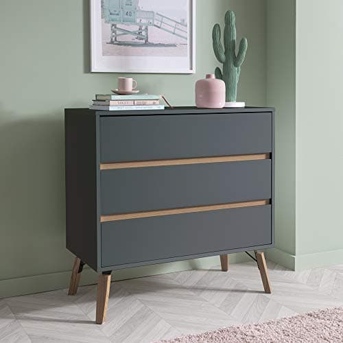 Image of Nöa & Nani 3 Drawer Chest of Drawers - Low & Wide Bedroom Dresser with 3 Set of Drawers & Angled Legs - Modern Drawer Cabinet for Clothes & Everyday Storage - The Otto Collection, Grey