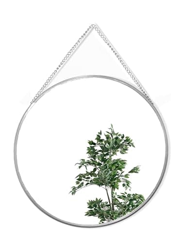Image of GreyZouq Silver Round Wall Mirror with Chain Metal Framed Round Wall Mirror for Bathroom, Bedroom Hallway and Living Room (30 CM)