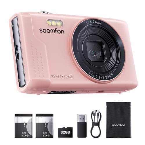 Image of SOOMFON Digital Camera, Max 72MP Compact digital Camera with 2.8'' Screen, 16X Digital Zoom Pink Camera digital with 32GB SD Card & 2 Batteries – Perfect for Kids, Teens, Beginners, Travel & Daily Use