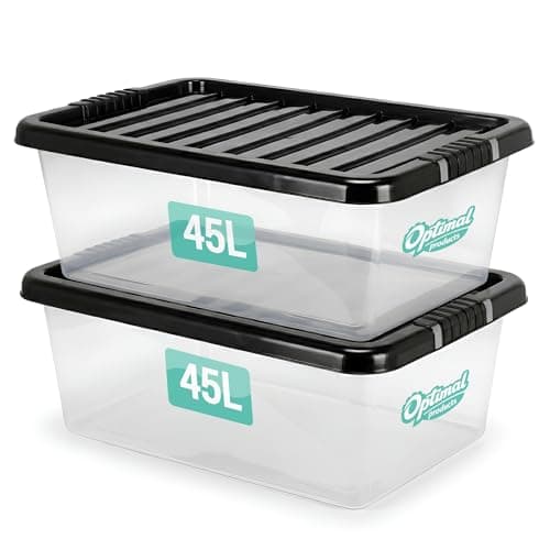 Image of 2 x 45 Litre Storage Boxes with Lids Set of 2, Clear Multipurpose Nestable Stackable Plastic Storage Box 45L Clear Containers Boxes For Home, Kitchen, Office, Garage, Accessories Uses