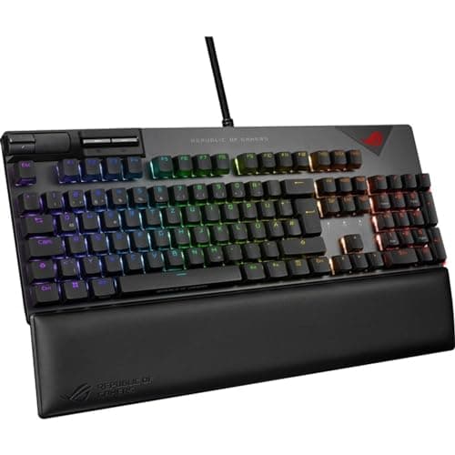 Image of ASUS ROG Strix Flare II 100% RGB Gaming Keyboard, ROG NX Red Mechanical switches, PBT doubleshot keycaps, 8k Hz Polling, Sound-dampening Foam, Media Controls, USB passthrough, Wrist Rest-Black