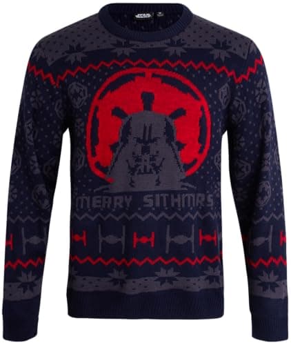 Image of STAR WARS Mens Ugly Christmas Sweater - Darth Vader Warm Pullover Crewneck Ugly Christmas Sweaters for Men, Darth Vader Black, Medium