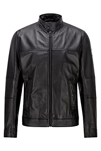 Image of BOSS Mens Josep Biker jacket in hand-treated leather
