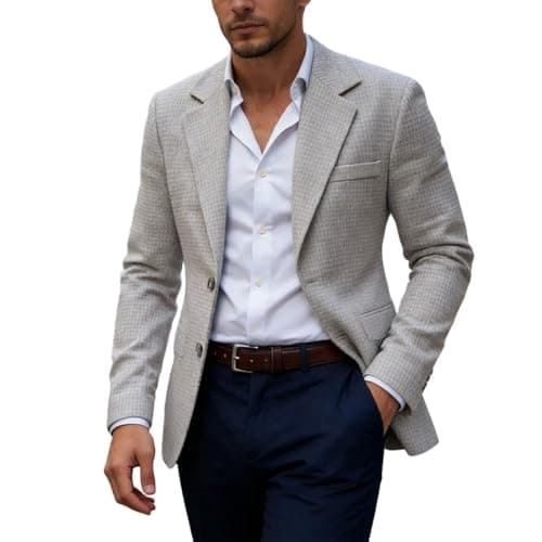 Image of Zanisouta Men's Checked Blazer Business Jacket Buttons Modern Casual Jacket Regular Fit Suit Jacket Slim Fit Men's Jacket Comfortable Tuxedo Sporty Coat Formal Transition Jacket, O Grey, S