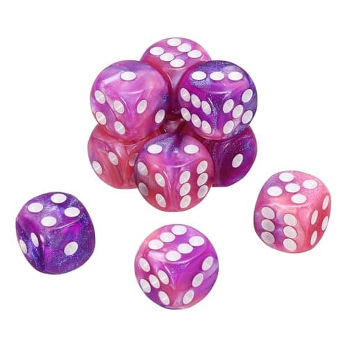 Image of sourcing map 10Pcs 6 Sided Standard Dice, 2 Colors 16mm Acrylic D6 Mini Polyhedral Pearl Pattern Game Dice Set for Table Games, Purple and Pink/White Point
