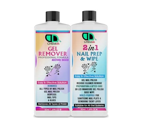Image of Nail Prep & Wipe + Gel Polish Remover Residue Cleaner (50ml x 2), Gel Nail Preparation, UV LED Manicure Gel Polish Base Wipe, Multi-Purpose for Sanitising Nail Plate & Removing Tacky Layer