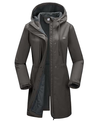 Image of 33,000ft Women’s Softshell Jacket with Hood Waterproof Ladies Functional Jacket Fleece Lined Windbreaker Breathable Raincoat Hooded Long Coats for Cycling Hiking Outdoor Grey XS